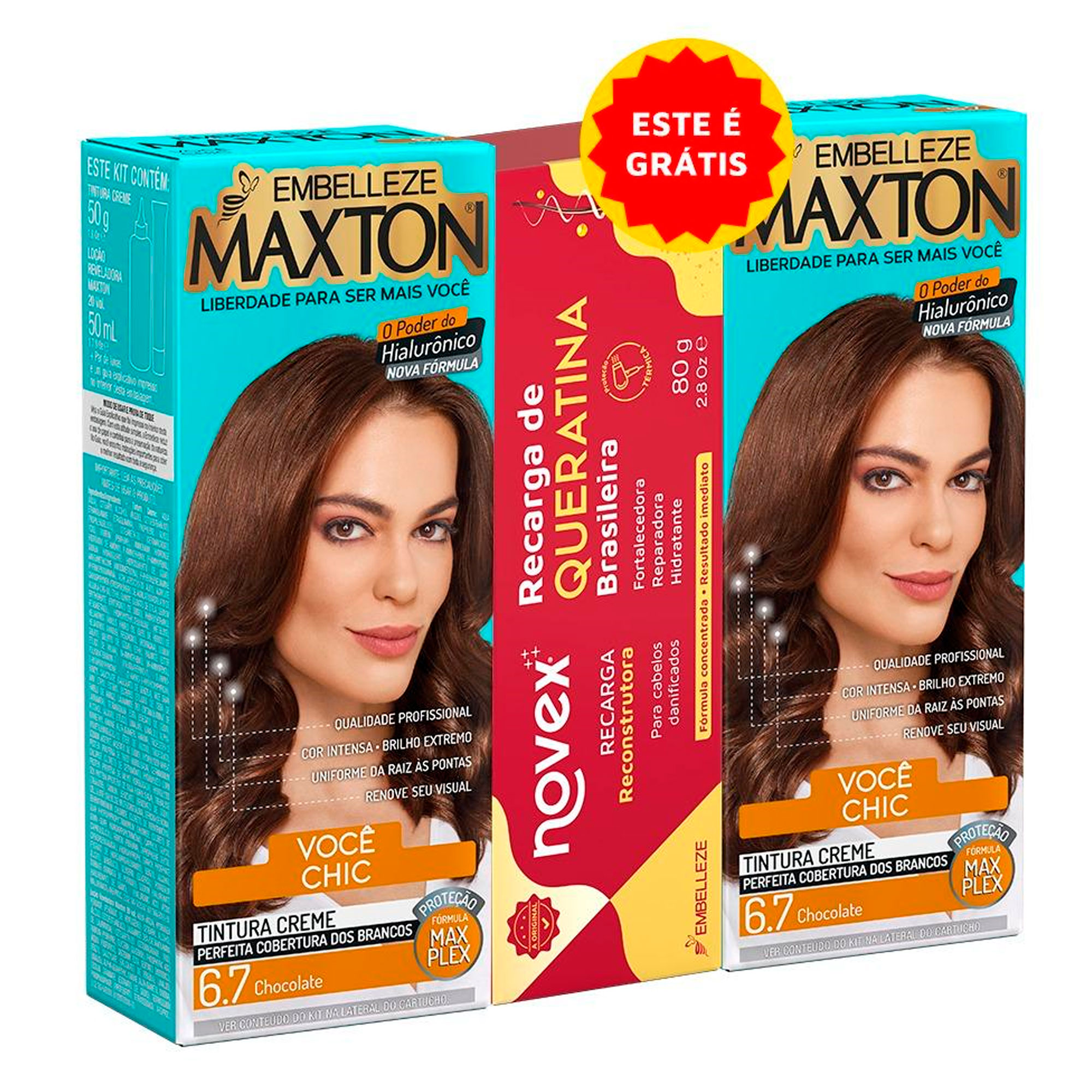 COR MAXTON 2UN + RECARGA DE QUERATINA 1UN 6.7 CHOCOLATE