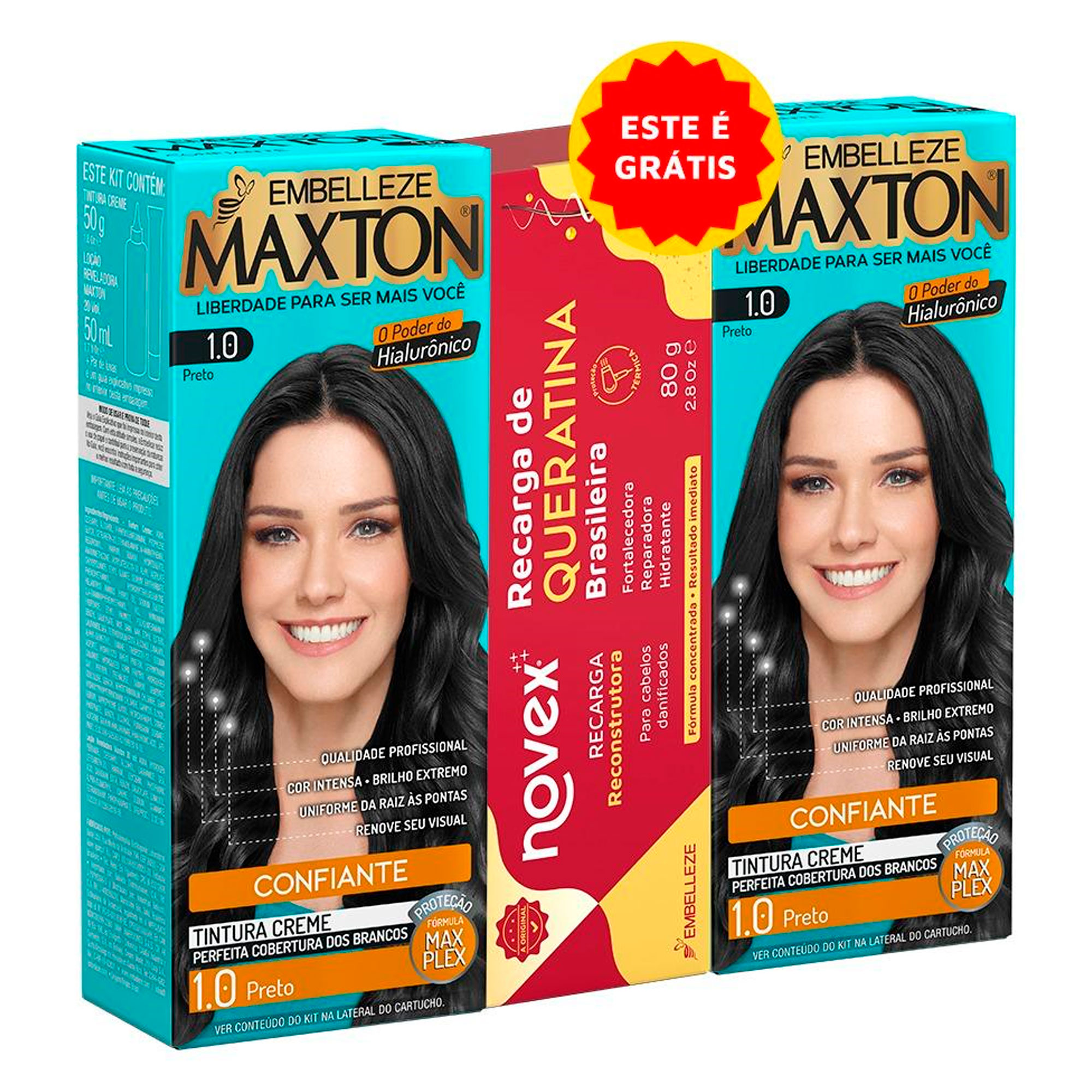 COLORACAO MAXTON 2UN + RECARGA DE QUERATINA 1UN 1.0 PRETO