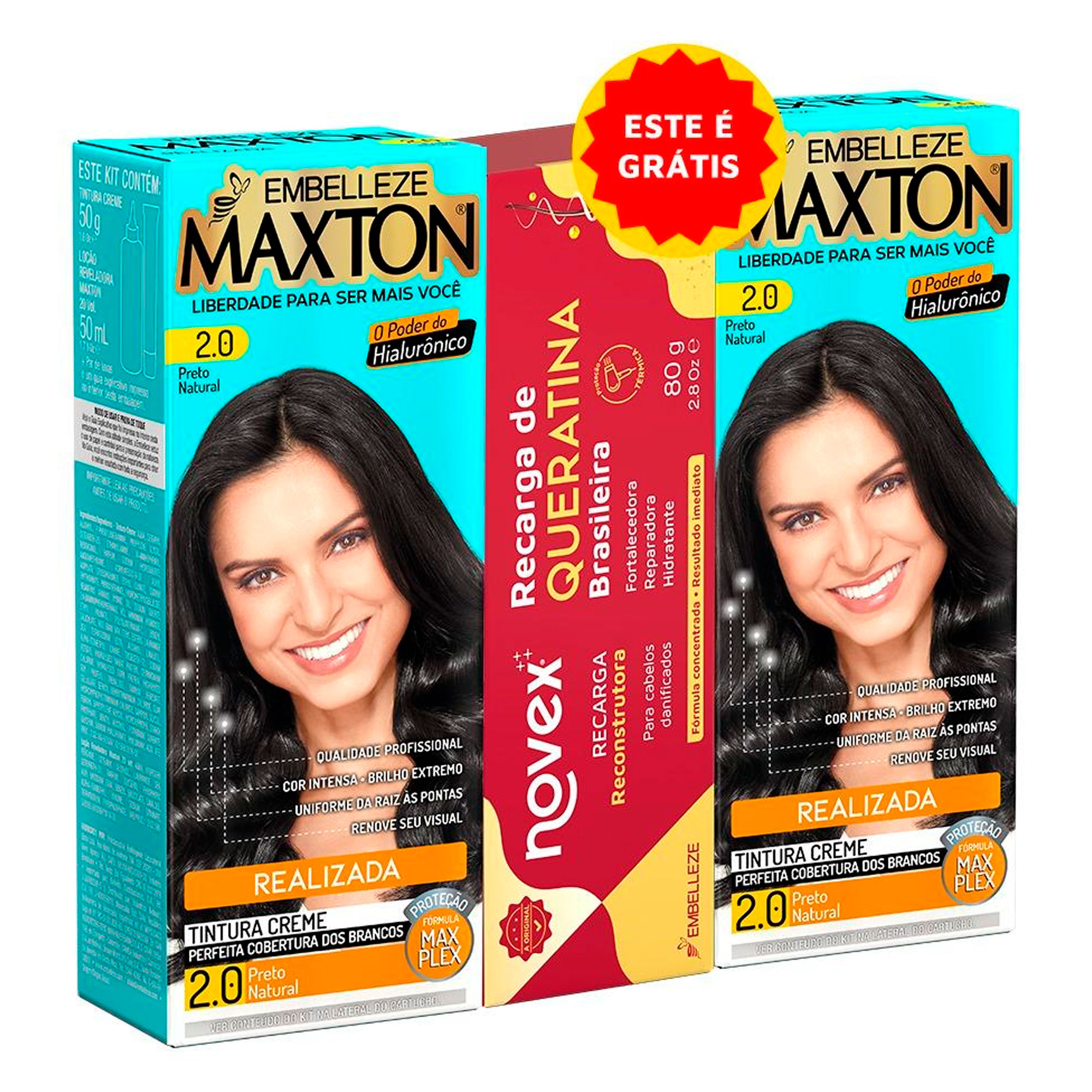 COLORACAO MAXTON 2UN + RECARGA DE QUERATINA 1UN 2.0 PRETO NATURAL