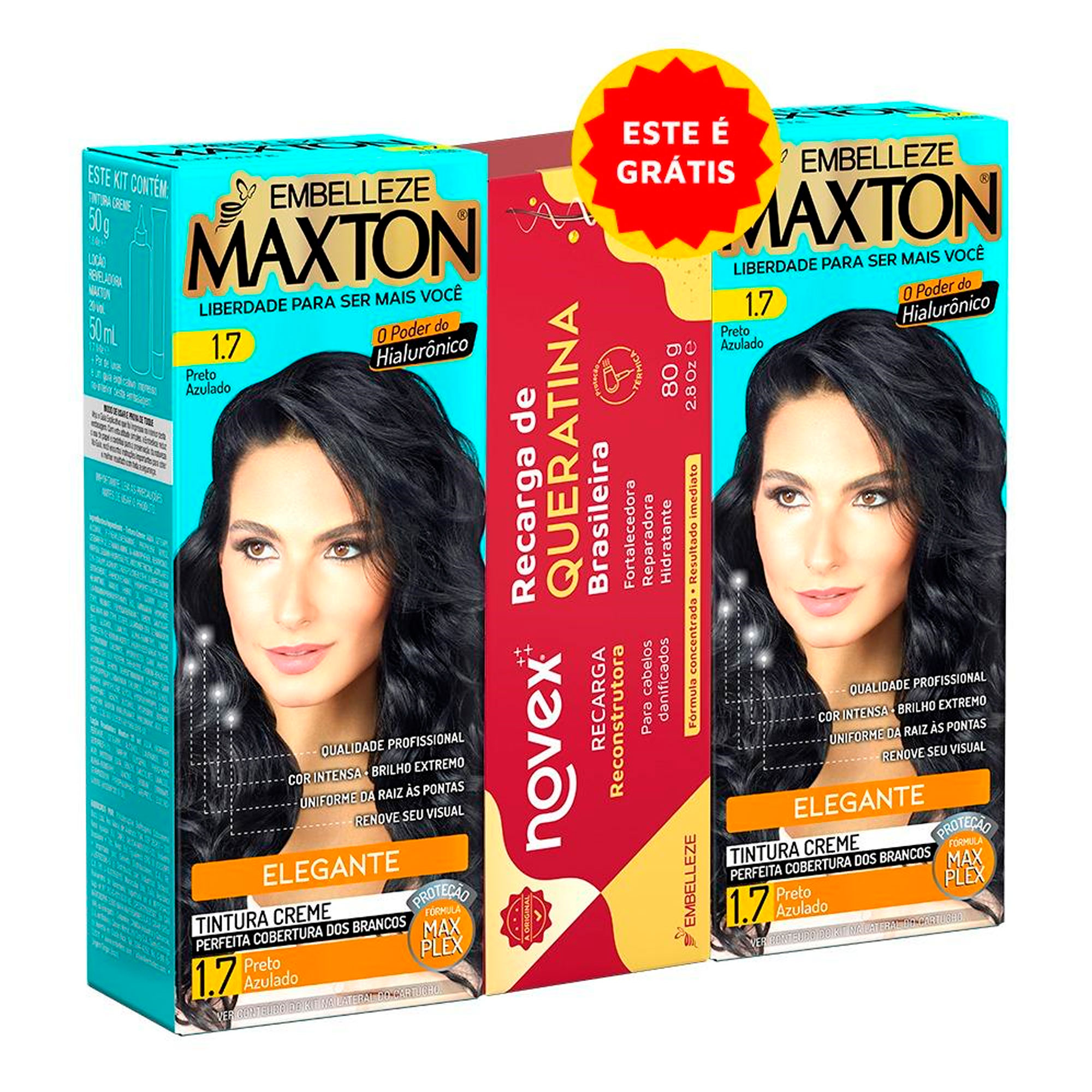 COLORACAO MAXTON 2UN + RECARGA DE QUERATINA 1UN 1.7 PRETO AZULA