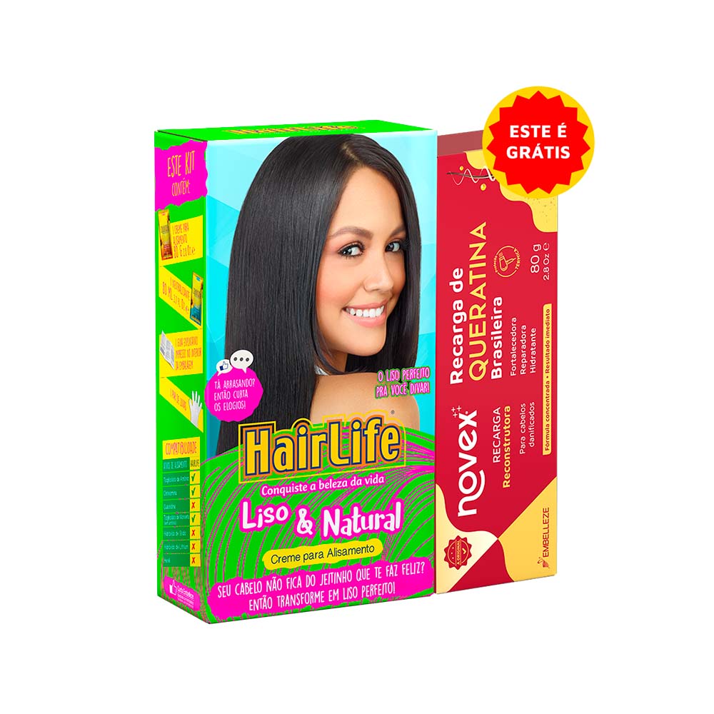 CREME ALISANTE HAIR LIFE + RECARGA DE QUERATINA LISO E NATURAL