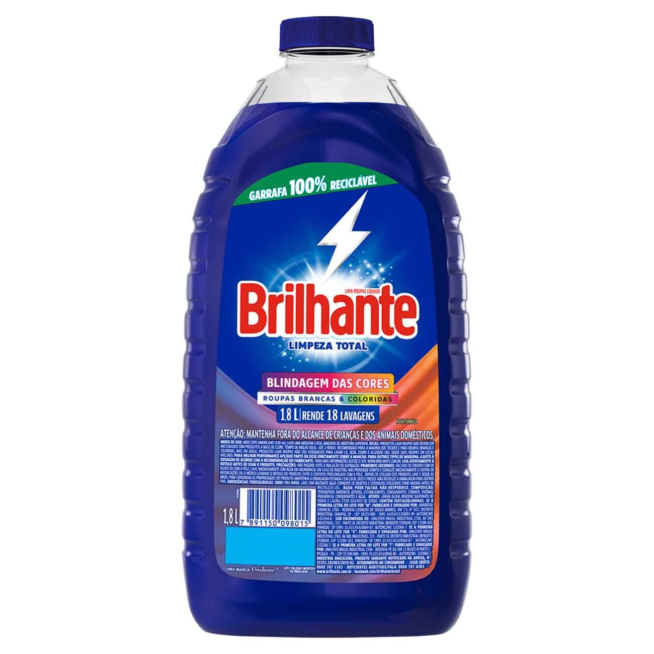 DETERGENTE LIQUIDO BRILHANTE 1,8L LIMPEZA TOTAL