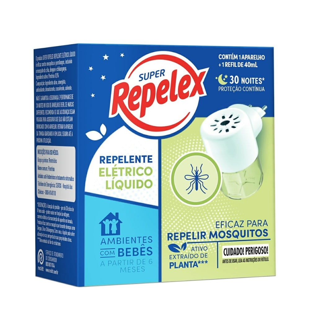 INSETICIDA REPELEX ELETRICO APARELHO+REFIL 40ML 30 NOITES