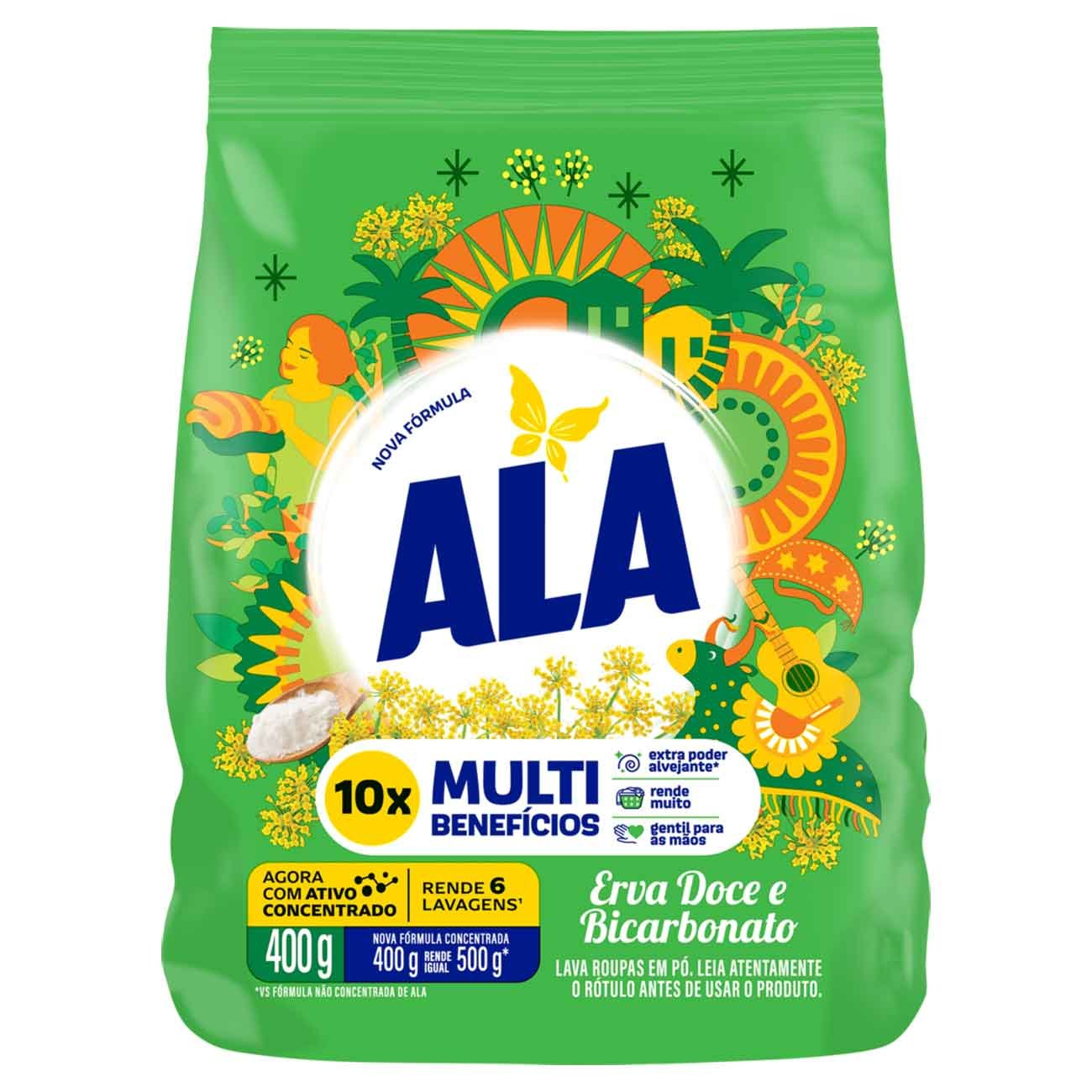 DETERGENTE PO ALA SACHET 400G ERVA DOCE E BICARBONATO