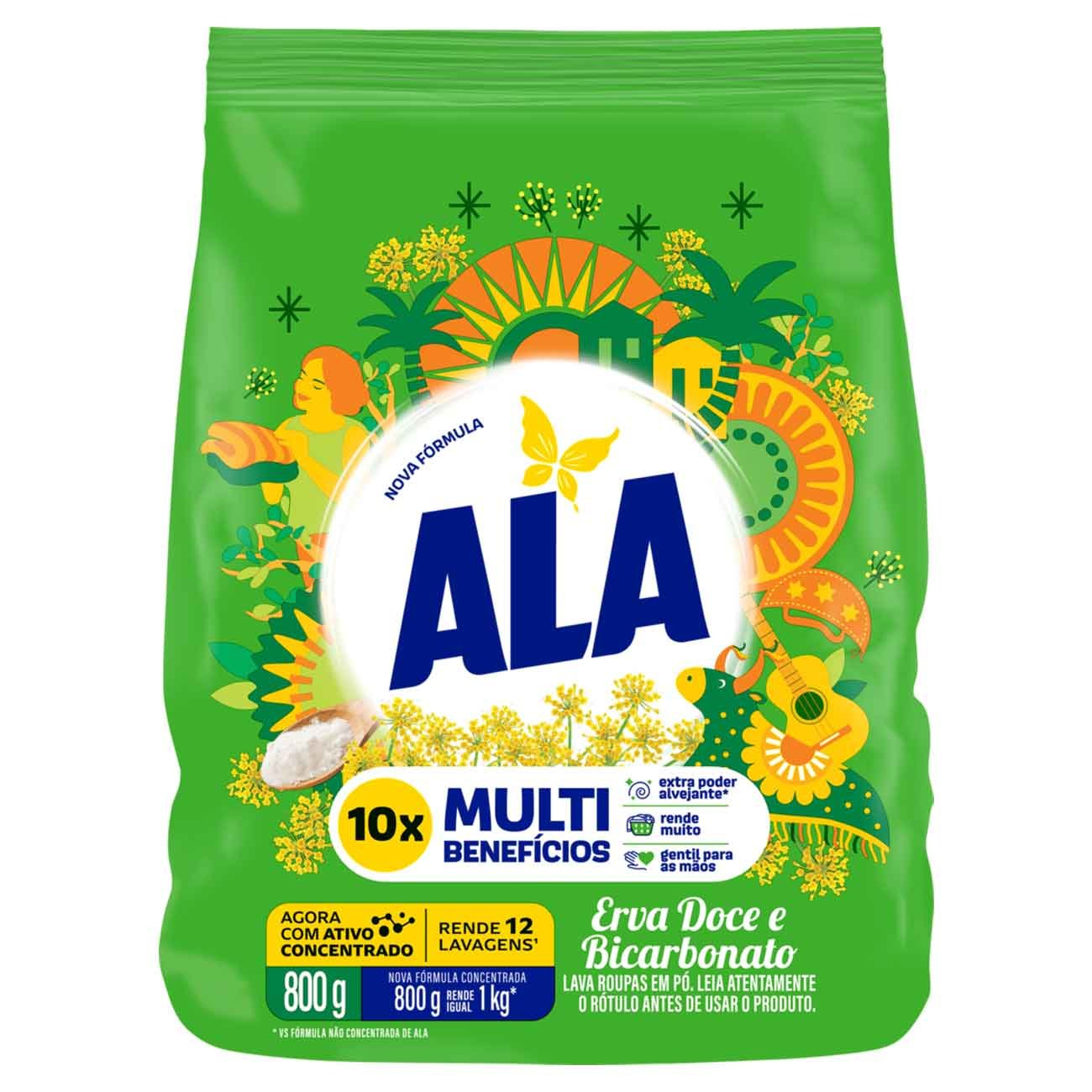 DETERGENTE PO ALA SACHET 800G ERVA DOCE E BICARBONATO
