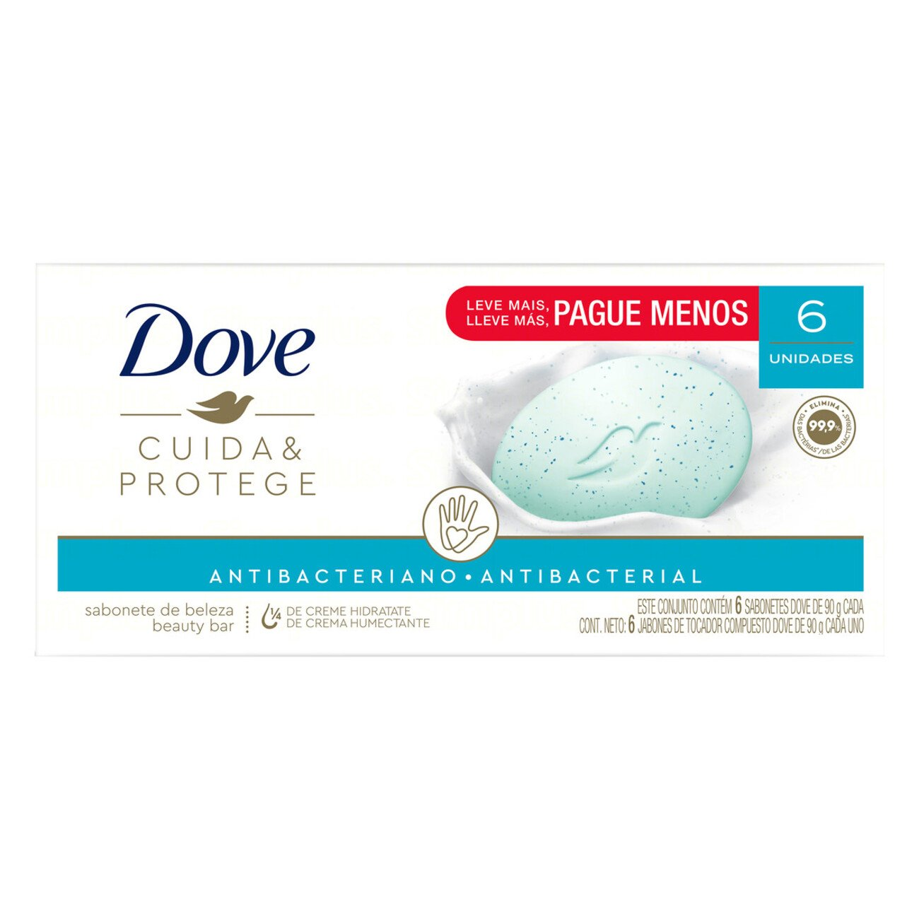 SABONETE DOVE 90G COM 6UN LEVE MAIS PAGUE MENOS CUIDA E PROTEGE