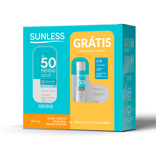 PROTETOR SOLAR FACIAL SUNLESS FPS50 S/COR 60G+ PROTETOR SOLAR LABIAL BASTAO