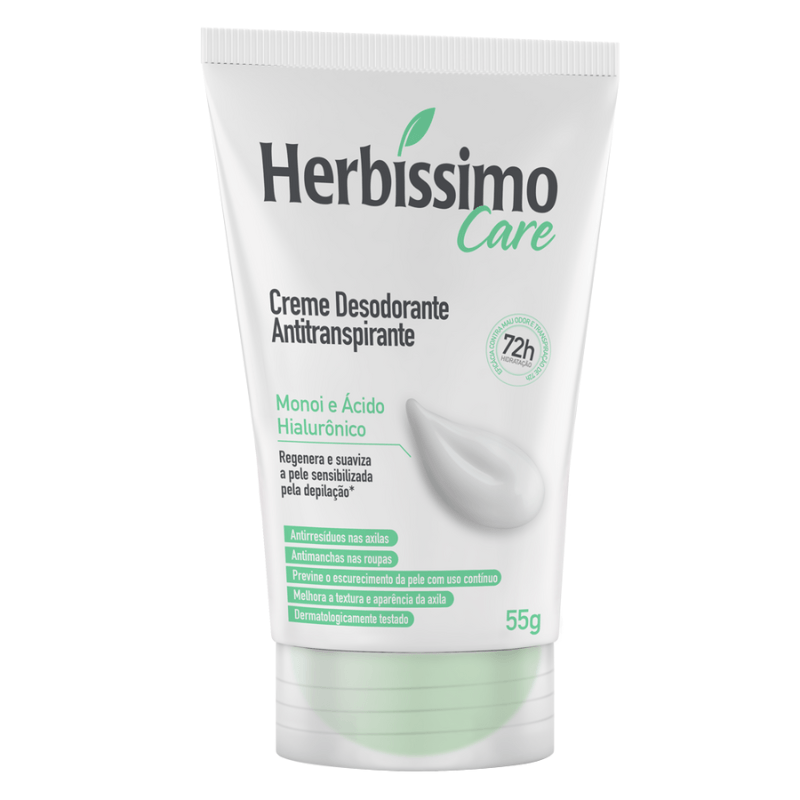 DESODORANTE CREME HERBISSIMO BISNAGA 55G MONOI E ACIDO HIALURONICO