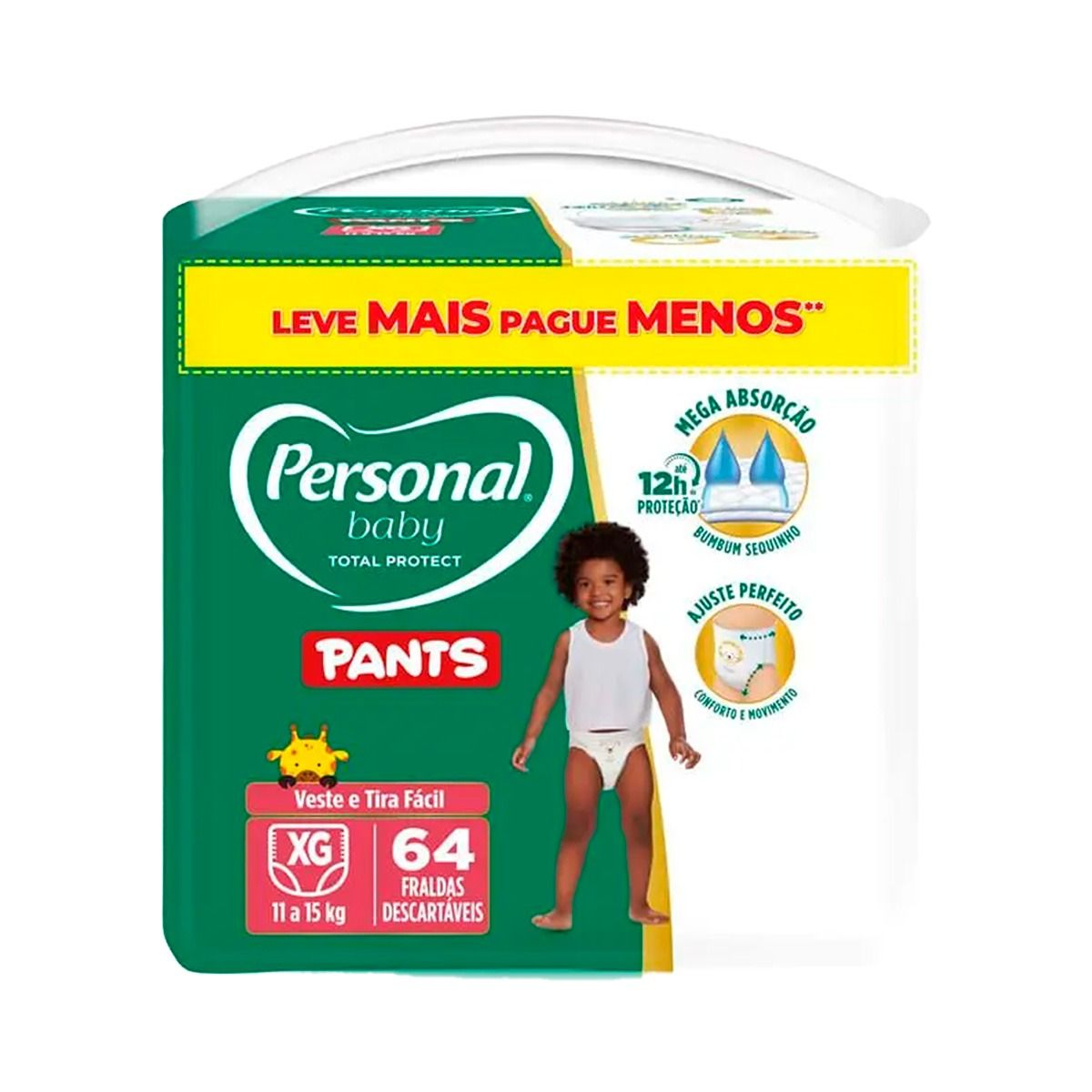 FRALDA PERSONAL BABY TOTAL PROTECT PANTS GIGA XG COM 64 UNIDADES