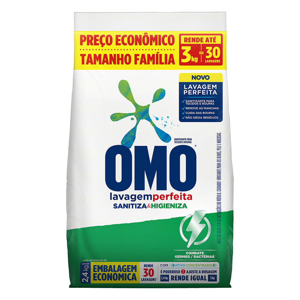 DETERGENTE EM PO OMO BAG 2,4KG SANITIZANTE LAVAGEM PERFEITA