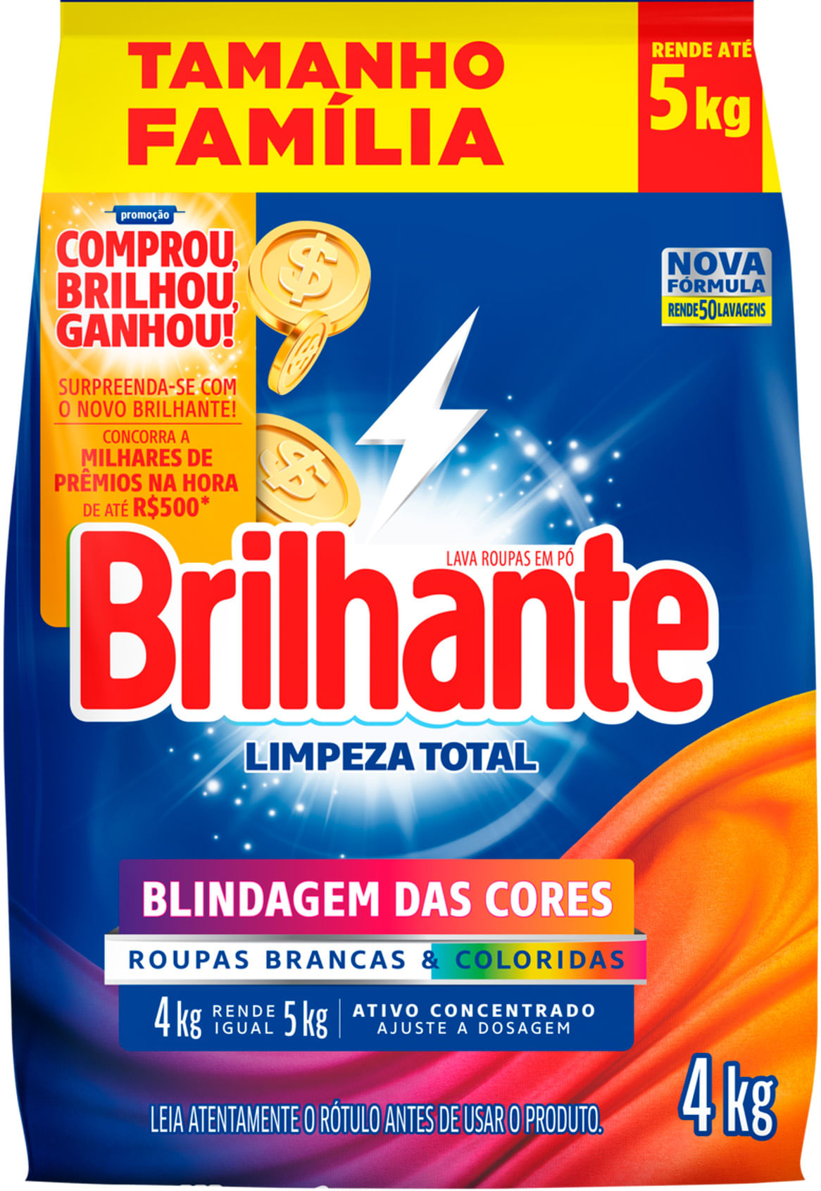 DETERGENTE EM PO BRILHANTE BAG 4KG LIMPEZA TOTAL