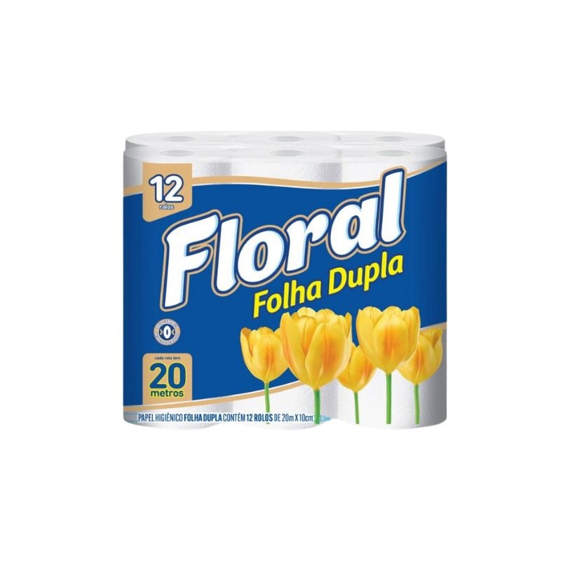 PAPEL HIGIENICO FLORAL FOLHA DUPLA 20M COM 12UN NEUTRO