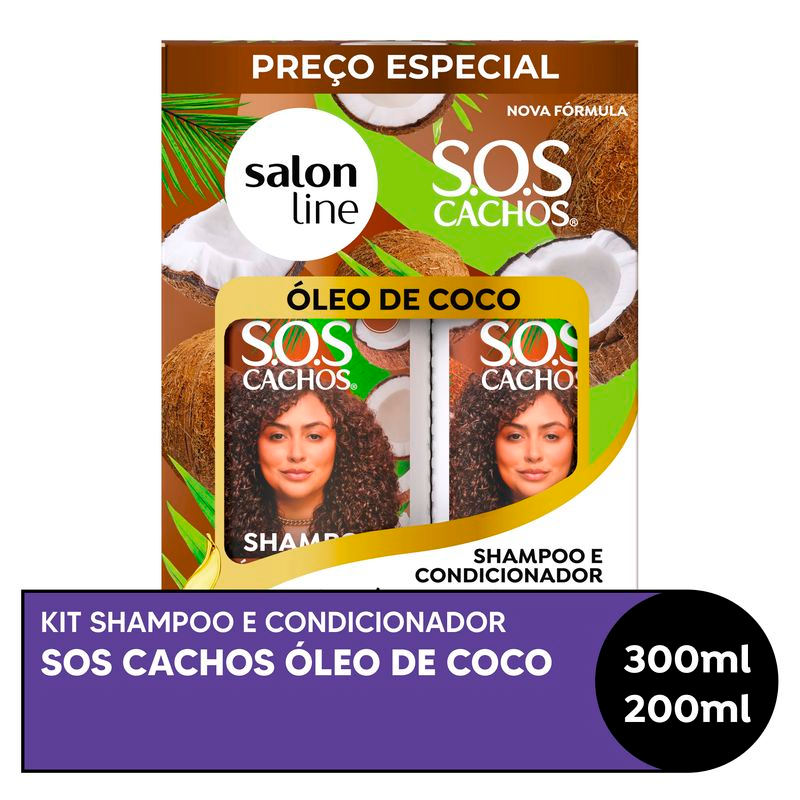 SHAMPOO 300ML + CONDICIONADOR 200ML SALON LINE SOS CACHOS OLEO DE COCO