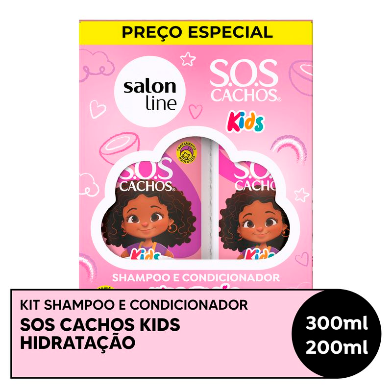 SHAMPOO 300ML +CONDICIONADOR 200ML SALON LINE SOS CACHOS KIDS HIDRATACAO