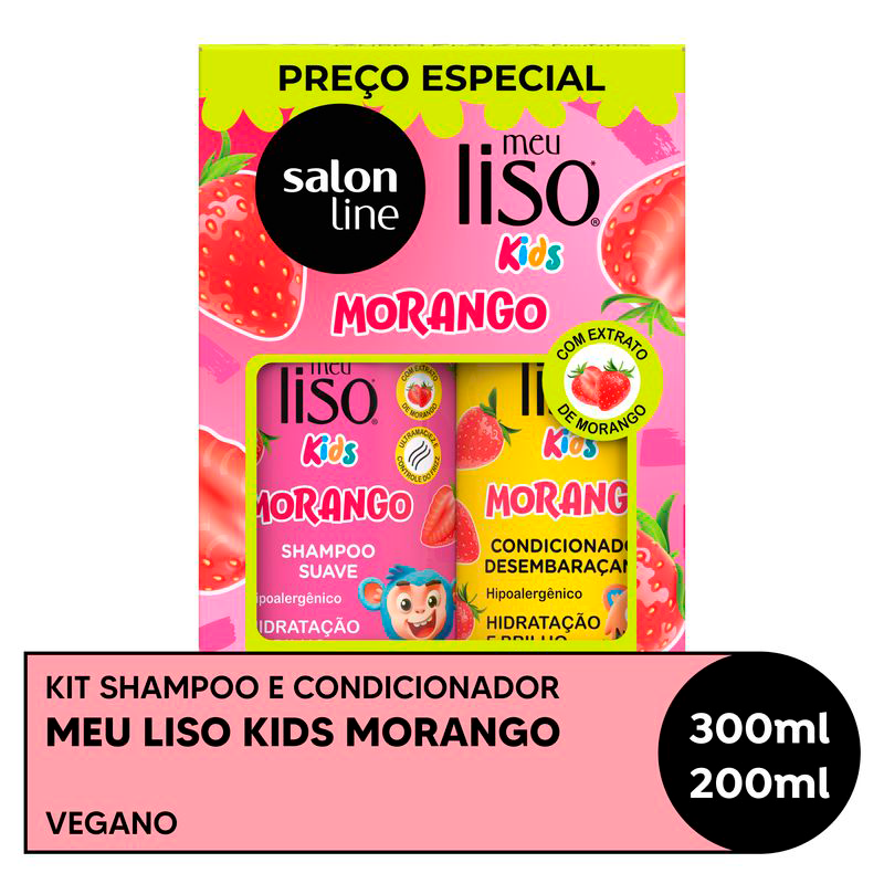 SHAMPOO 300ML + CONDICIONADOR 200ML SALON LINE MEU LISO KIDS MORANGO