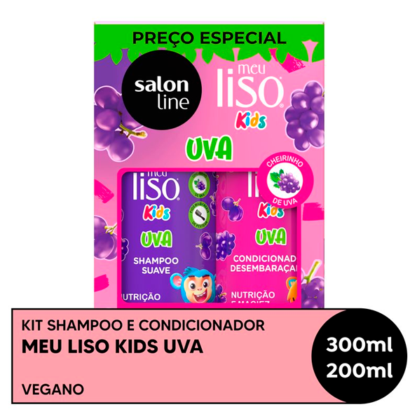 SHAMPOO 300ML + CONDICIONADOR 200ML SALON LINE MEU LISO KIDS UVA