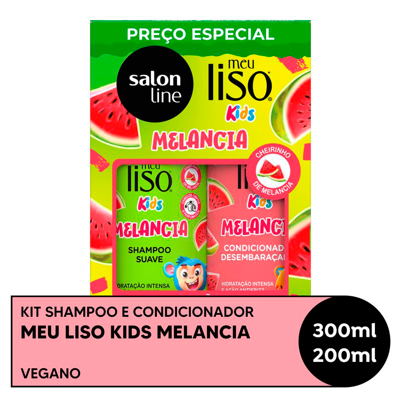 SHAMPOO 300ML + CONDICIONADOR 200ML SALON LINE MEU LISO KIDS MELANCIA