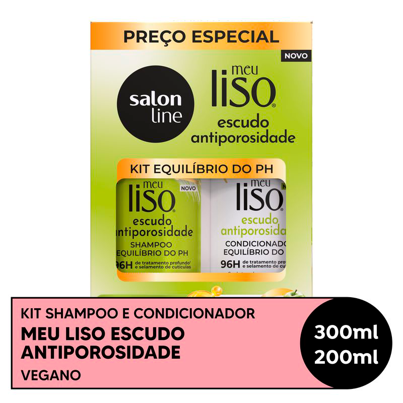 SHAMPOO 300ML + CONDICIOANDOR 200ML SALON LINE MEU LISO ESCUDO ANTIPOROSIDADE