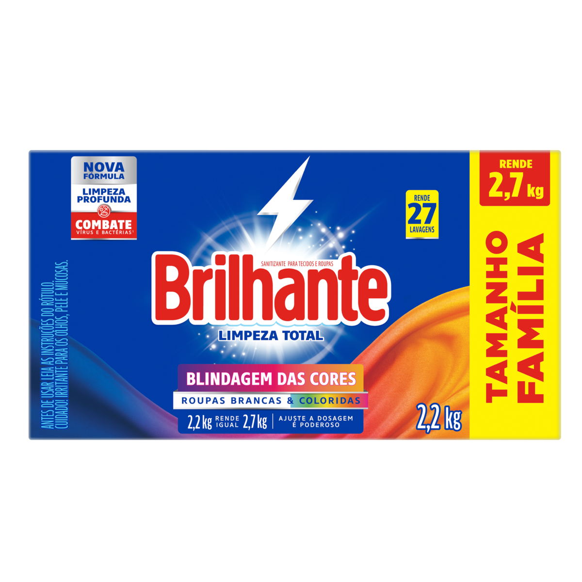 DETERGENTE EM PO BRILHANTE 2,2KG CARTUCHO LIMPEZA TOTAL