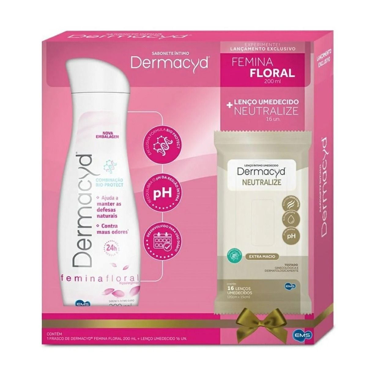 SABONETE LIQUIDO INTIMO DERMACYD FEMINA 200ML + LENCO COM 16UN