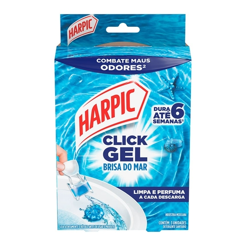 GEL APLICADOR HARPIC CLICK COM 3UN 15G BRISA DO MAR