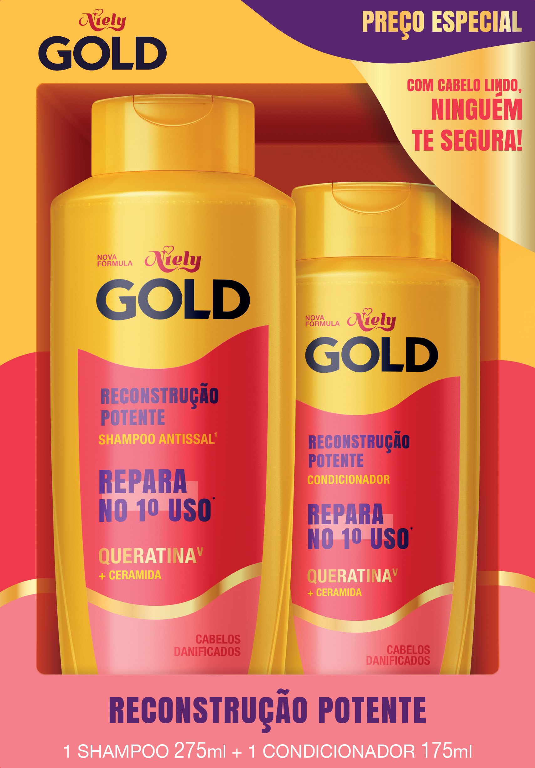 SHAMPOO NIELY GOLD 275ML + CONDICIONADOR 175ML. RECONSTRUCAO POTENTE