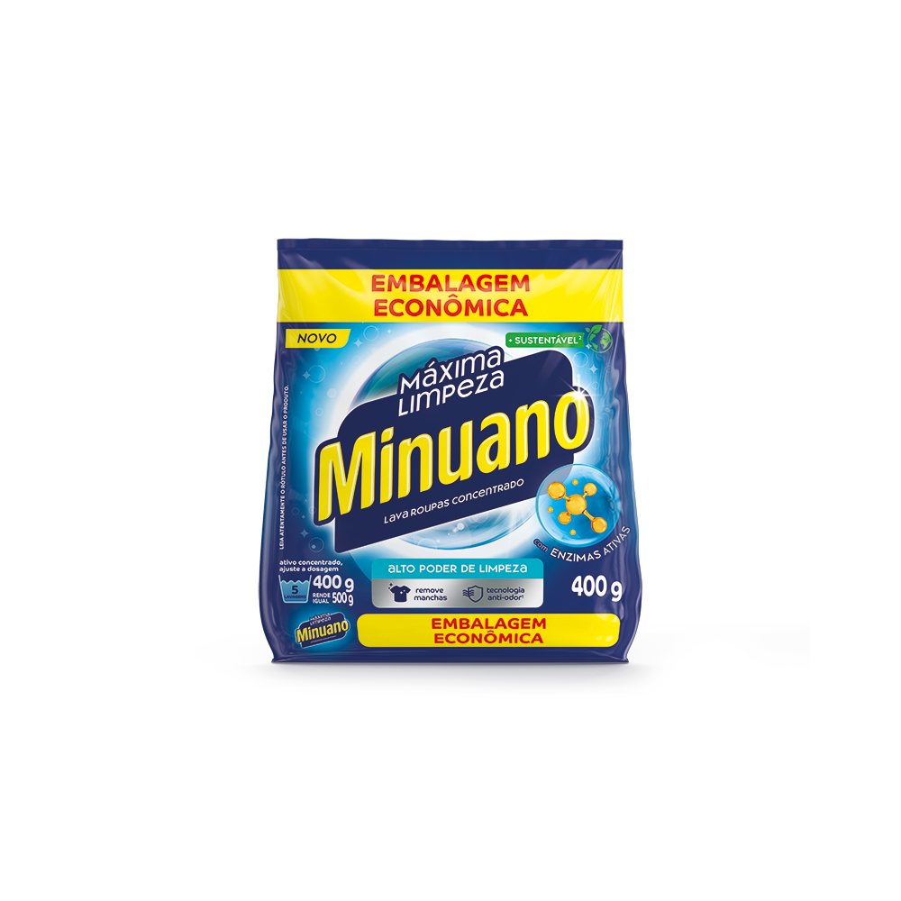 DETERGENTE EM PO MINUANO BAG 400G MAXIMA LIMPEZA - AZUL