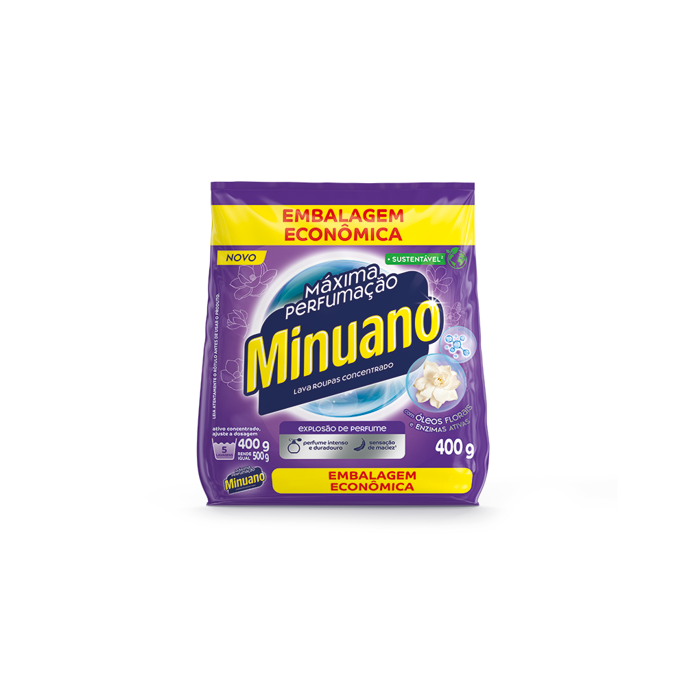 DETERGENTE EM PO MINUANO BAG 400G MAXIMO PERFUMACAO - ROXO