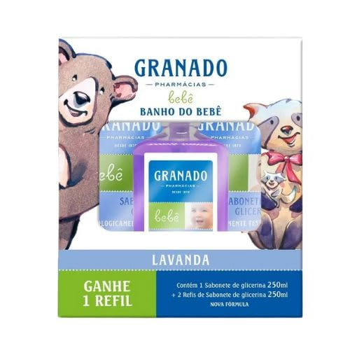 KIT BANHO GRANADO BEBE 1 SABONETE LIQUIDO + 2 REFIL 250ML LAVANDA