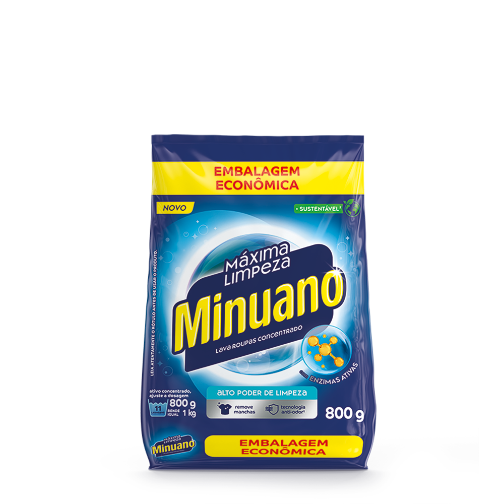 DETERGENTE EM PO MINUANO BAG 800G MAXIMA LIMPEZA - AZUL