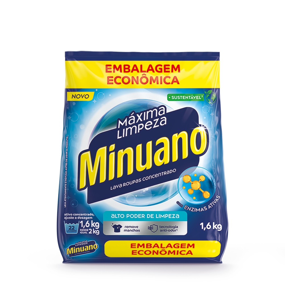 DETERGENTE EM PO MINUANO BAG 1,6KG MAXIMA LIMPEZA - AZUL