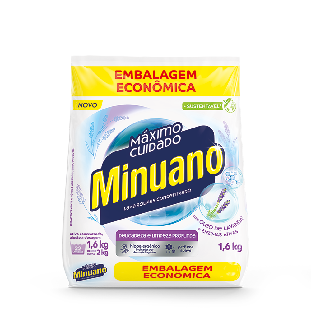 DETERGENTE EM PO MINUANO BAG 1,6KG MAXIMO CUIDADO - BRANCO