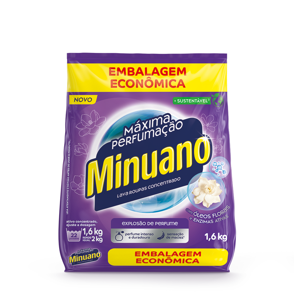 DETERGENTE EM PO MINUANO BAG 1,6KG MAXIMA PERFUMACAO - ROXO