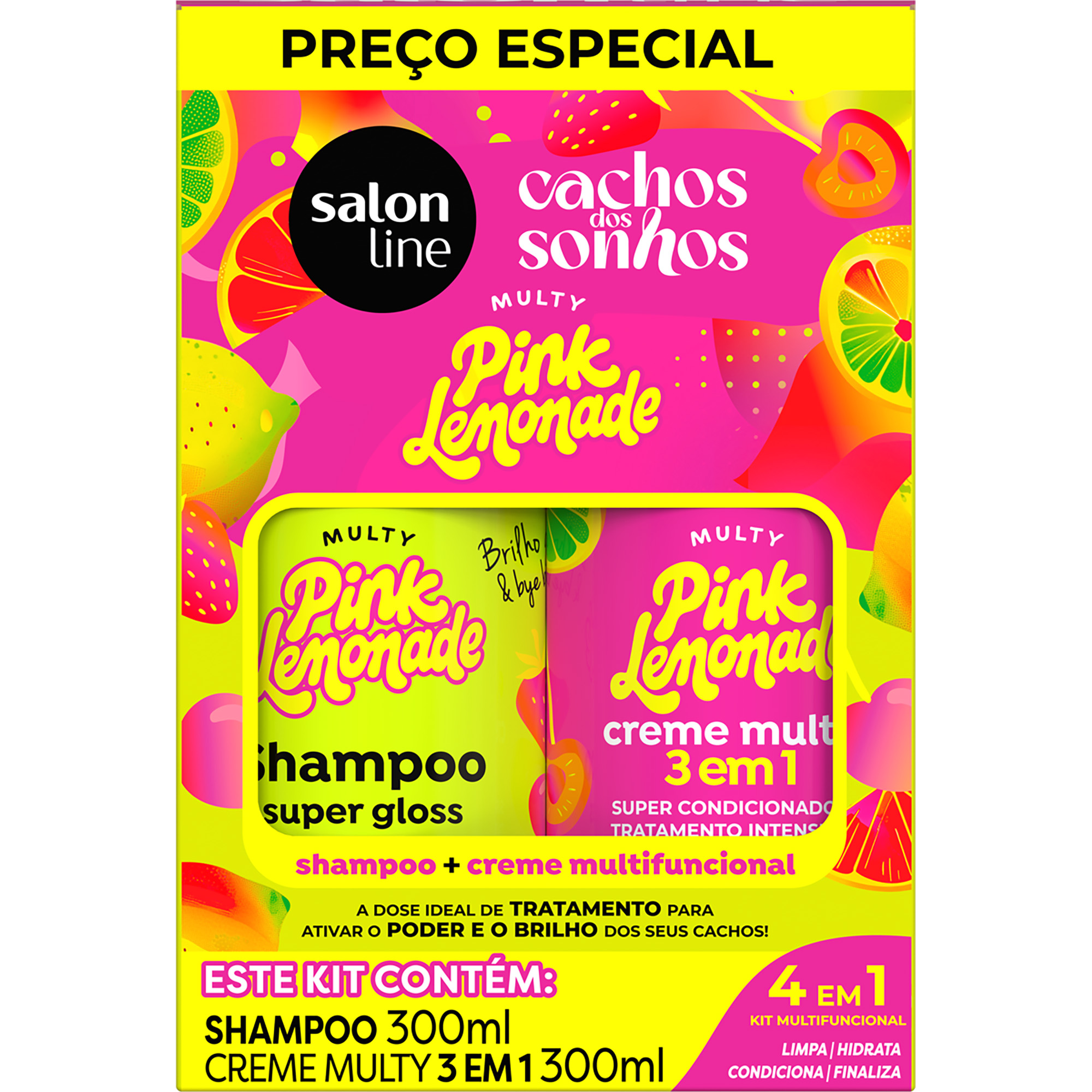 SHAMPOO + CREME MULTY SALON LINE CACHOS DOS SONHOS 300ML PINK LEMONADE