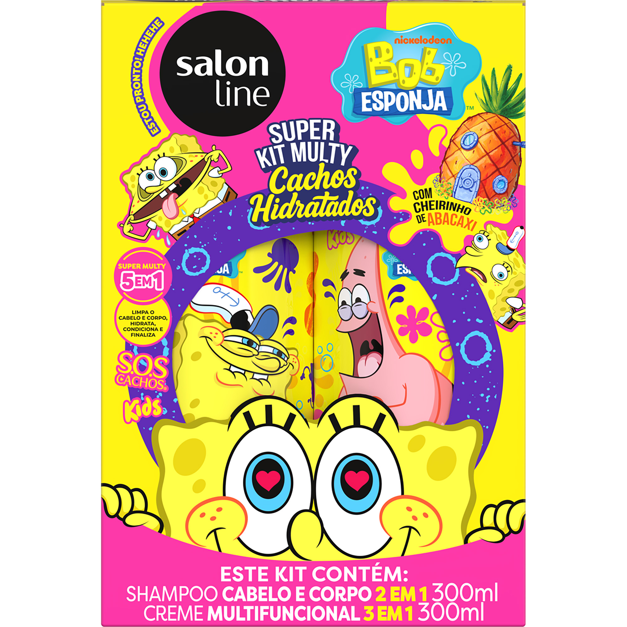 SHAMPOO + CREME MULTY SALON LINE SOS CACHOS 300ML KIDS BOB ESPONJA