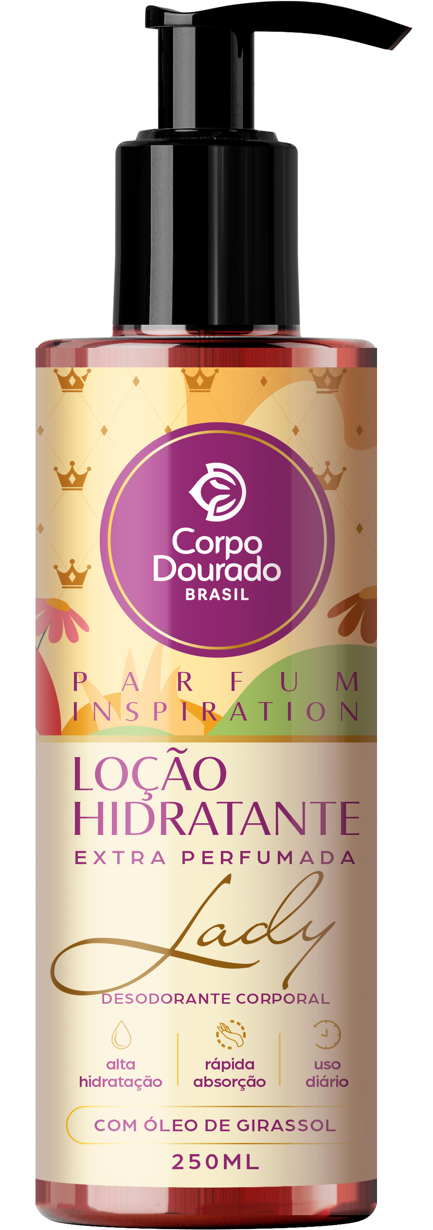 LOCAO DESODORANTE HIDRATANTE CORPO DOURADO 250ML LADY