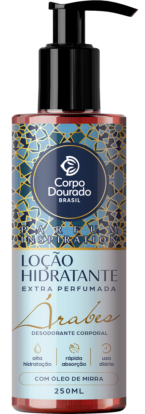 LOCAO DESODORANTE HIDRATANTE CORPO DOURADO 250ML ARABES