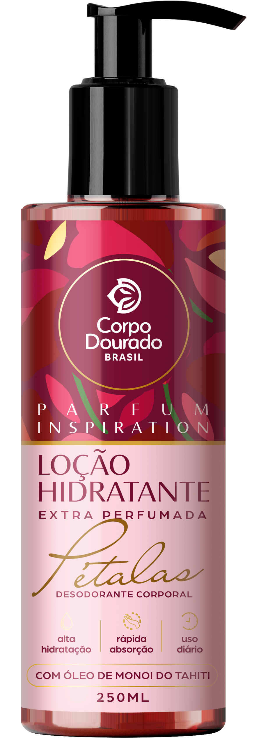 LOCAO DESODORANTE HIDRATANTE CORPO DOURADO 250ML PETALAS