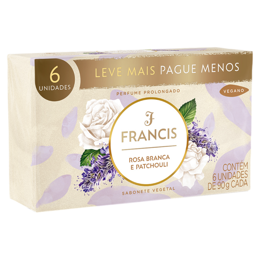 SABONETE FRANCIS LEVE MAIS PAGUE MENOS 6X90G ROSA BRANCA - BRANCO