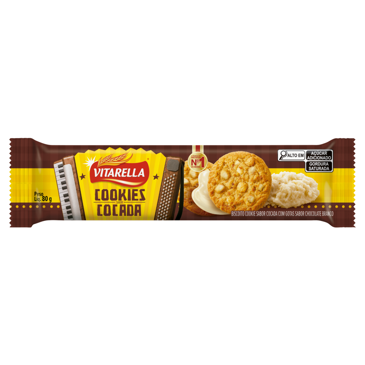 BISCOITO VITARELLA COOKIES 80G COCADA/CHOCOLATE BRANCO