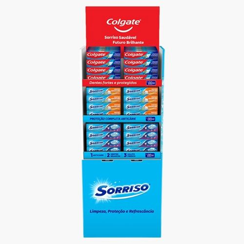 DISPLAY COLGATE MPA 90G 84UN + SORRISO DENTES BRANCOS 90G 60UN + TRIPLA LIMPEZA 70G 72UN