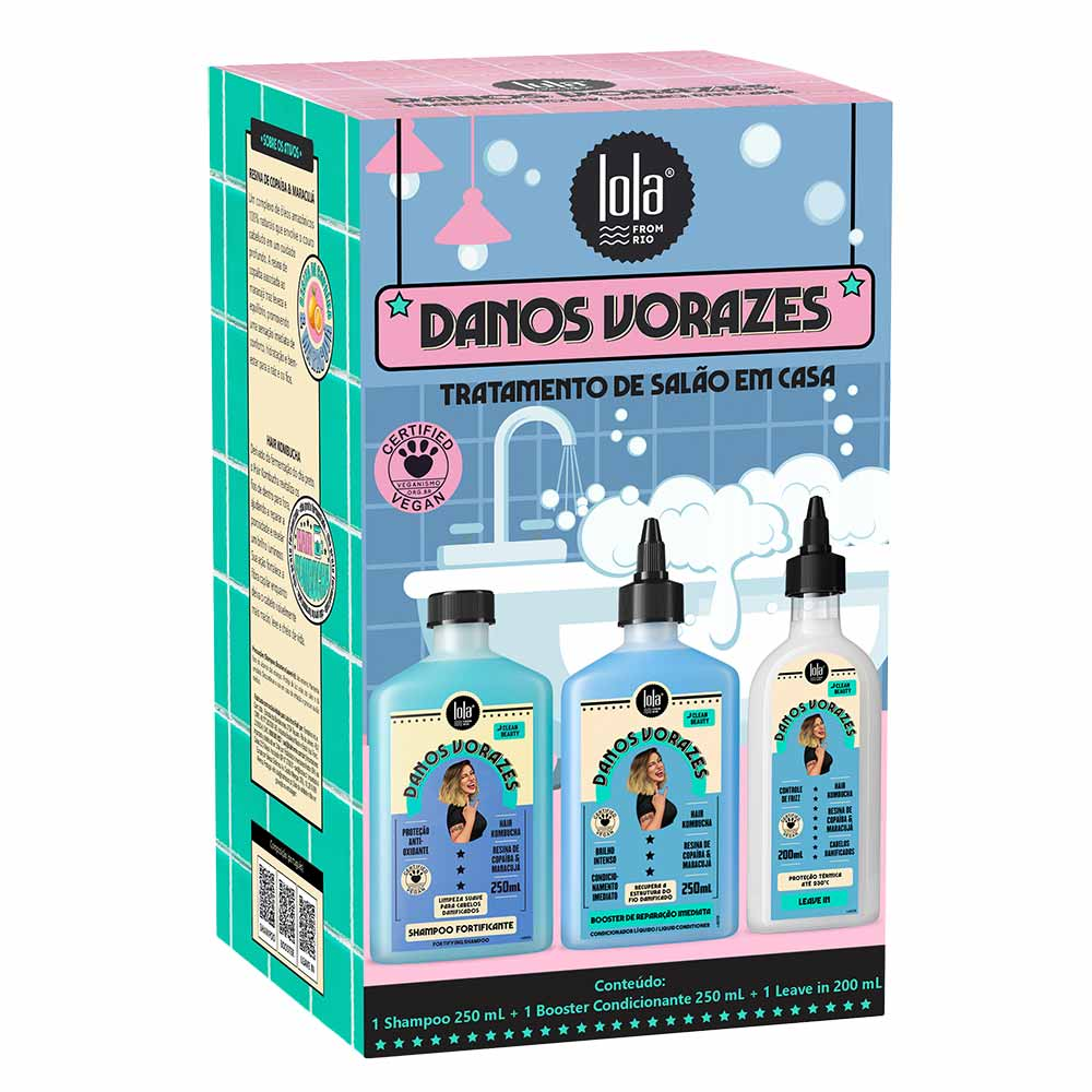 KIT LOLA DANOS VORAZES 250ML BOOSTER + SHAMPOO + LEAVE IN 200ML