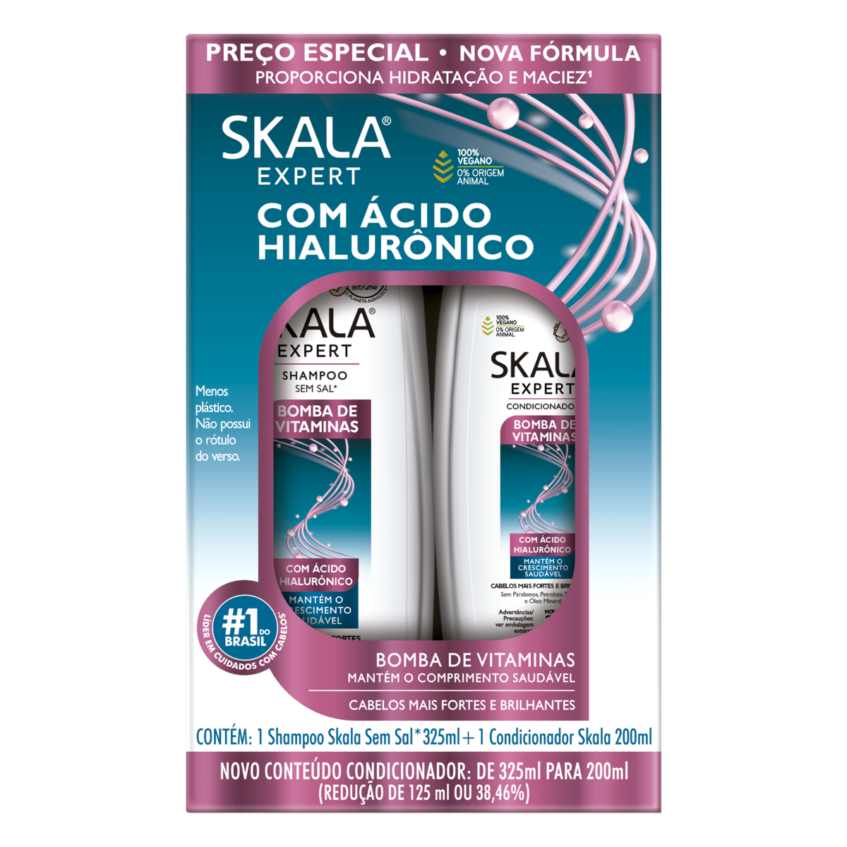 SHAMPOO 325ML + CONDICIONADOR 200ML SKALA BOMBA COM ACIDO HIALURONICO