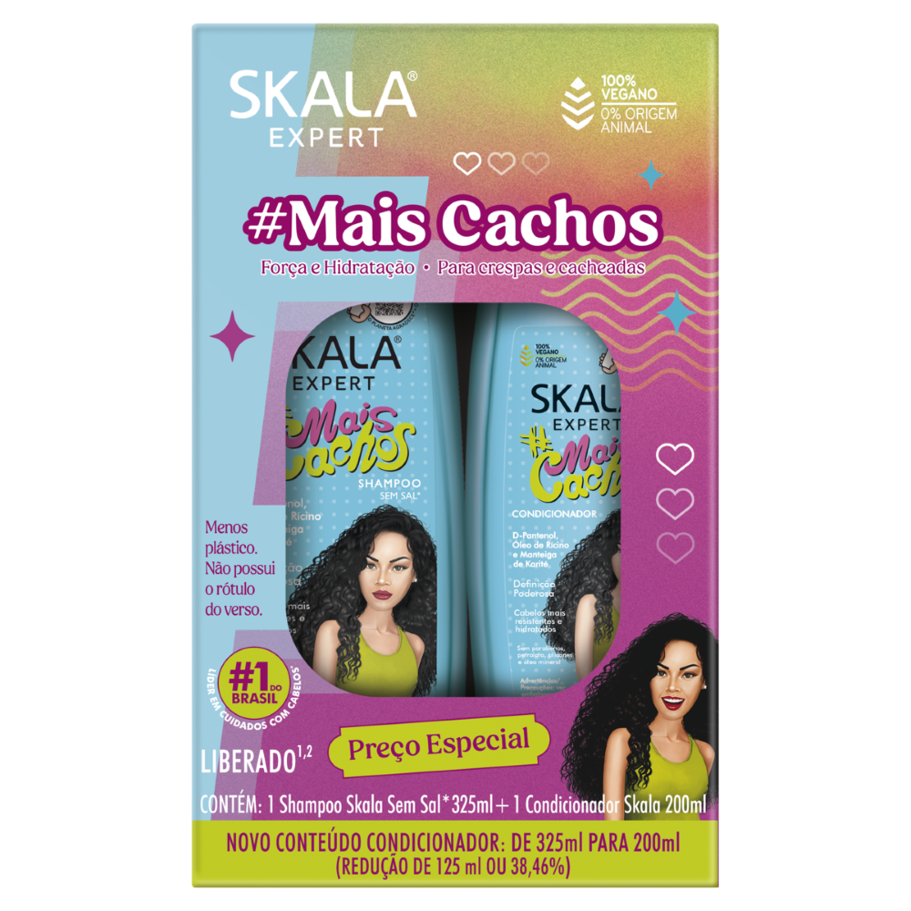 SHAMPOO 325ML + CONDICIONADOR 200ML SKALA MAIS CACHOS