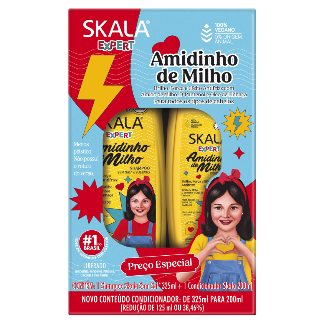 SHAMPOO 325ML + CONDICIONADOR 200ML SKALA AMIDINHO DE MILHO